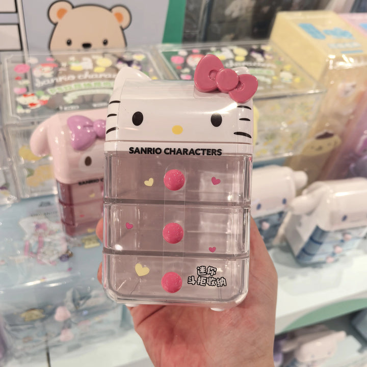 Hellokitty Cinnamoroll Kuromi Mini Dresser Storage Box 3 Layer Drawer Desktop Organizer Cute Jewelry Makeup Case For Girls