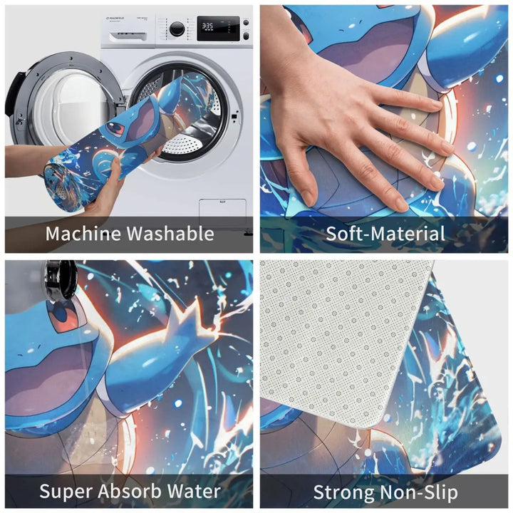 Cute Cartoon Squirtle Memory Foam Bathroom Rugs Ultra Soft Non-Slip Pokemon Carpet Bath Mat Water Absorbent for Entrance