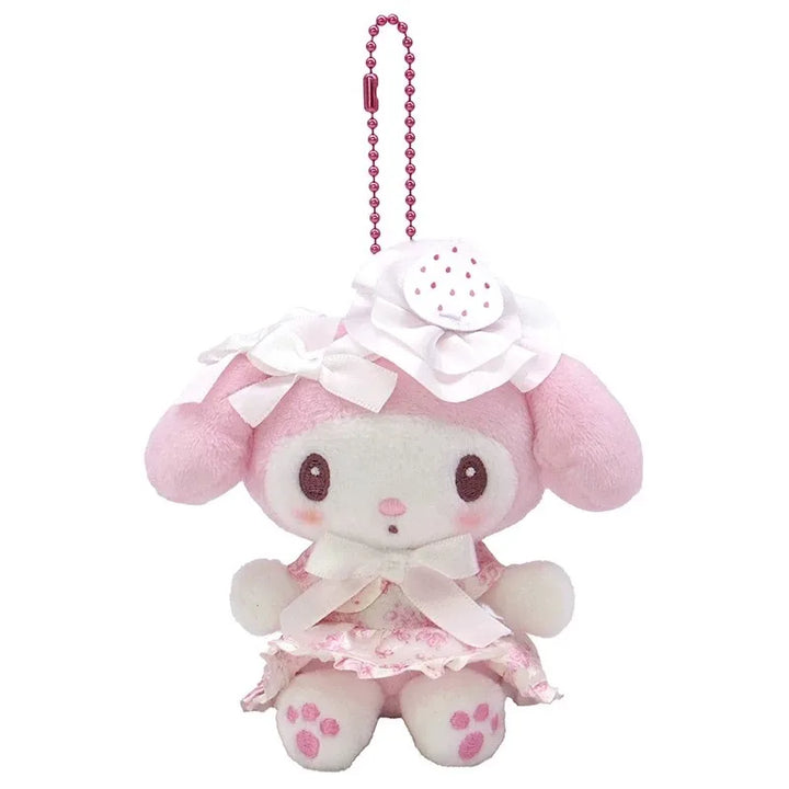 Cartoon My Melody Kawaii Lolita Doll Sweet White Strawberry Plush Toy Keychain 50Th Anniversary Bag Decoration Pendant Gifts