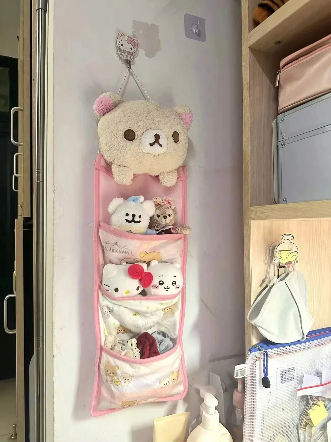 Kawaii Rilakkuma Hanging Multi-Layer Storage Bag Jewelry Miscellaneous Large Furnishing Decoration Capacity Storage Bedroom Home