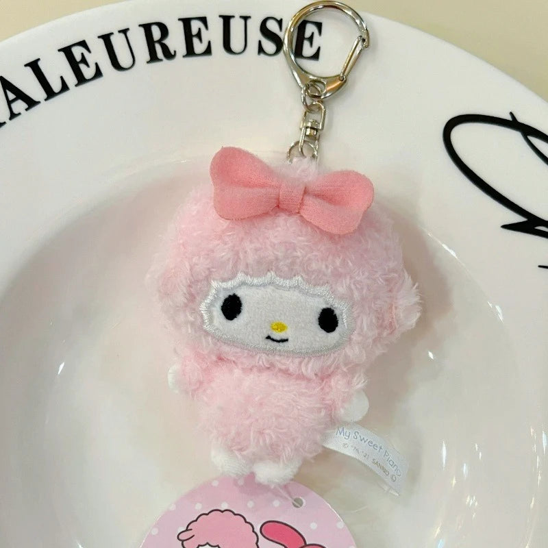 8CM Sanrios My Sweet Piano Plush Keychain my melody Backpack Pendant  Kawaii mini Piano Sheep Bag Pendant  Decoration Girl Gift