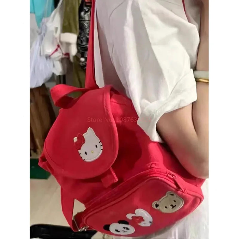 Sanrio Hellokitty Characters Backpack Cartoon Cute Canvas Backpack Design Leisure Backpack Shoulder Bags Schoolbag Gifts