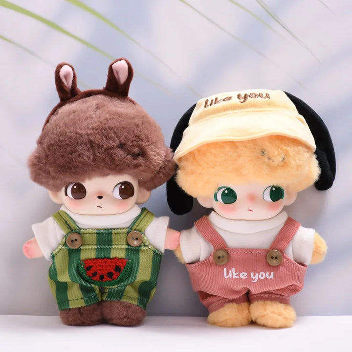 DIMOO WORLD Doll Box Pendulum Accessories Doll Clothes Watermelon Print Overall & T-shirt Set Labubu Doll Clothes