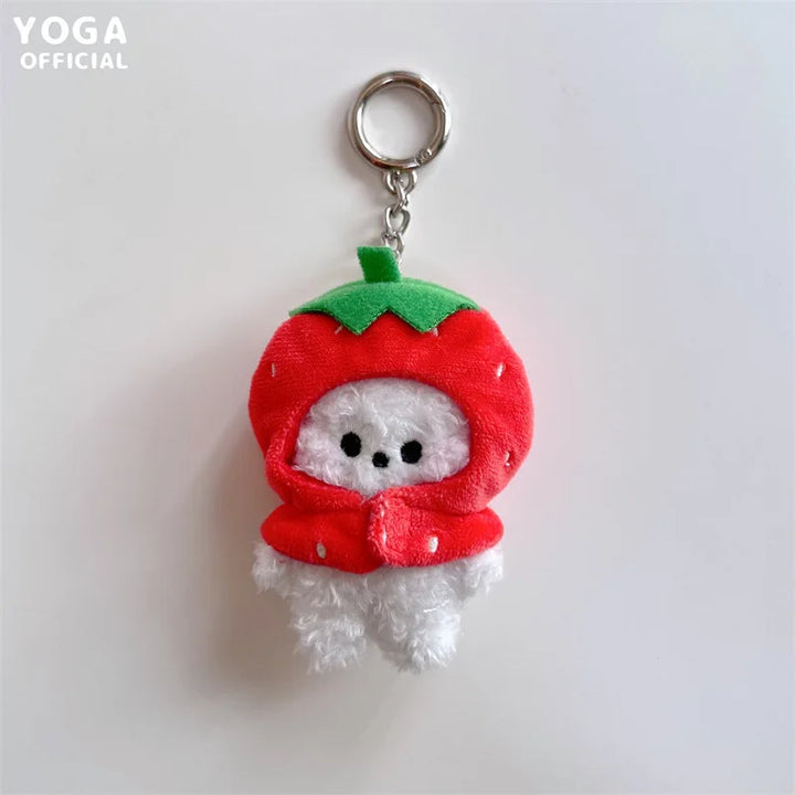 9Cm Kawaii Bt21 Small Animal Mini Plush Keychain knapsack Pendant Cartoon Fruit Headband Series Plush Doll Pendant Birthday Gift