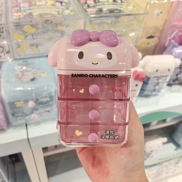 Hellokitty Cinnamoroll Kuromi Mini Dresser Storage Box 3 Layer Drawer Desktop Organizer Cute Jewelry Makeup Case For Girls