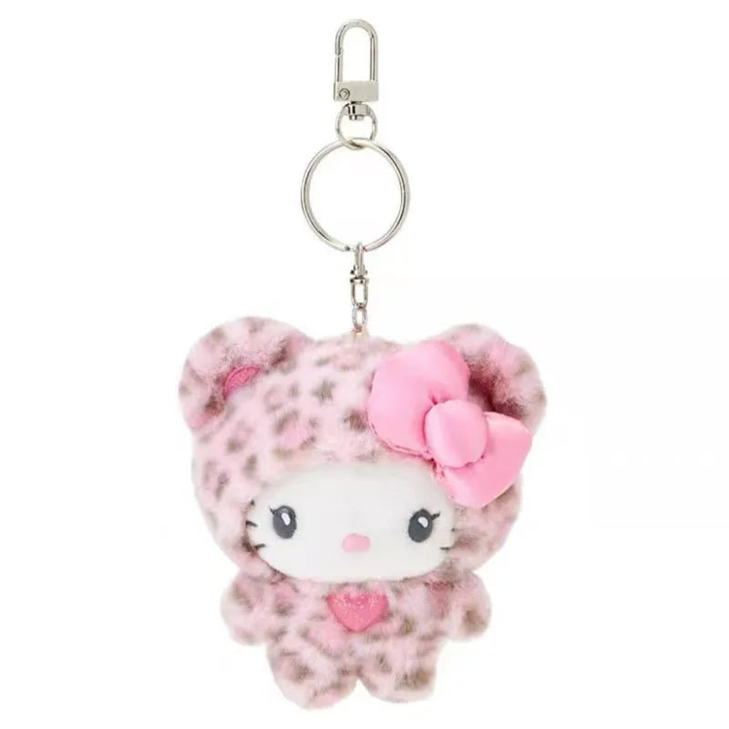 Kawaii Sanrio Cinnamoroll Hello Kitty Leopard Print Kuromi Plush Toys Keychain Backpack Pendant Decoration Girls Birthday Gift