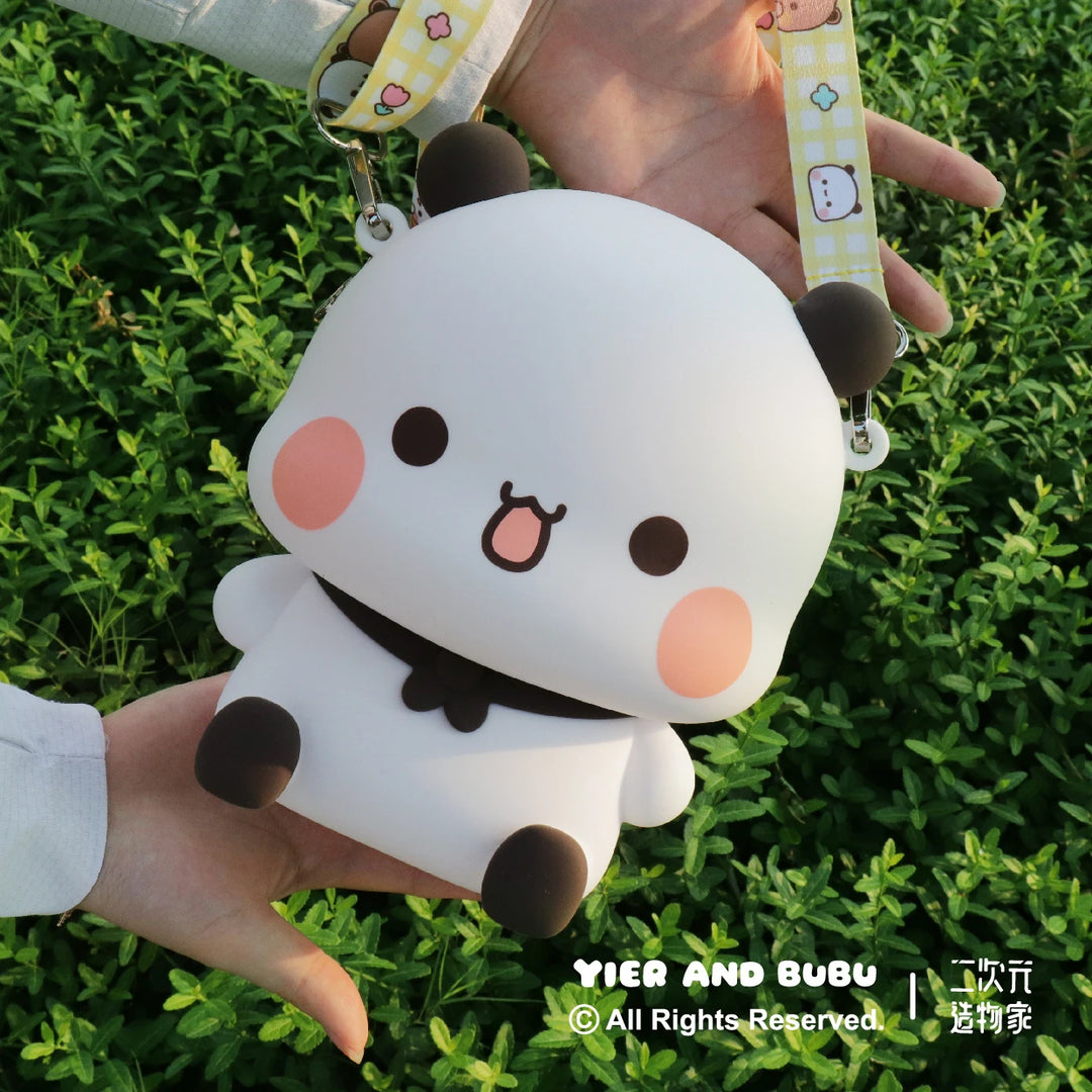 Original Panda Bubu & Yier Silicone Crossbody Bag Leisure Messenger Bag For Couples Mobile Phone Cover Toy Figure Accessory