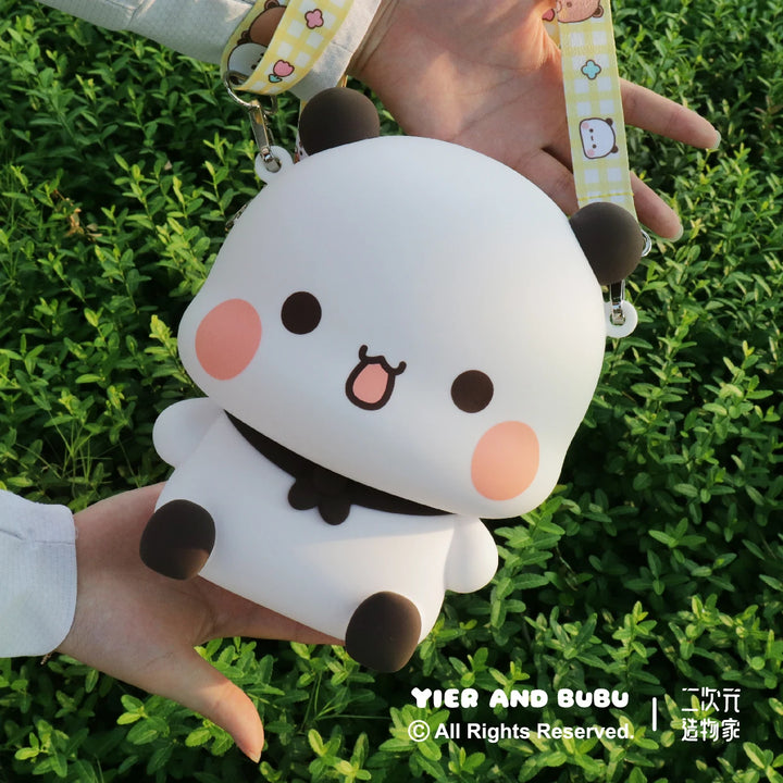 Original Panda Bubu & Yier Silicone Crossbody Bag Leisure Messenger Bag For Couples Mobile Phone Cover Toy Figure Accessory