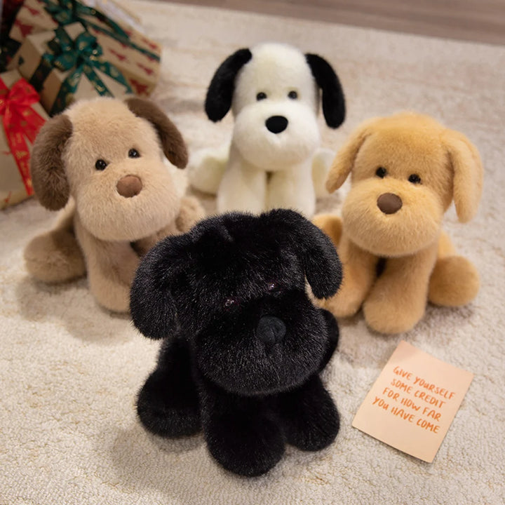 Cartoon Fluffy Sitting White Puppy Plush Toy Black Dog Stuffed Farm Animal Dolls Golden Dog Plushie Cuddle Gifts For Friends