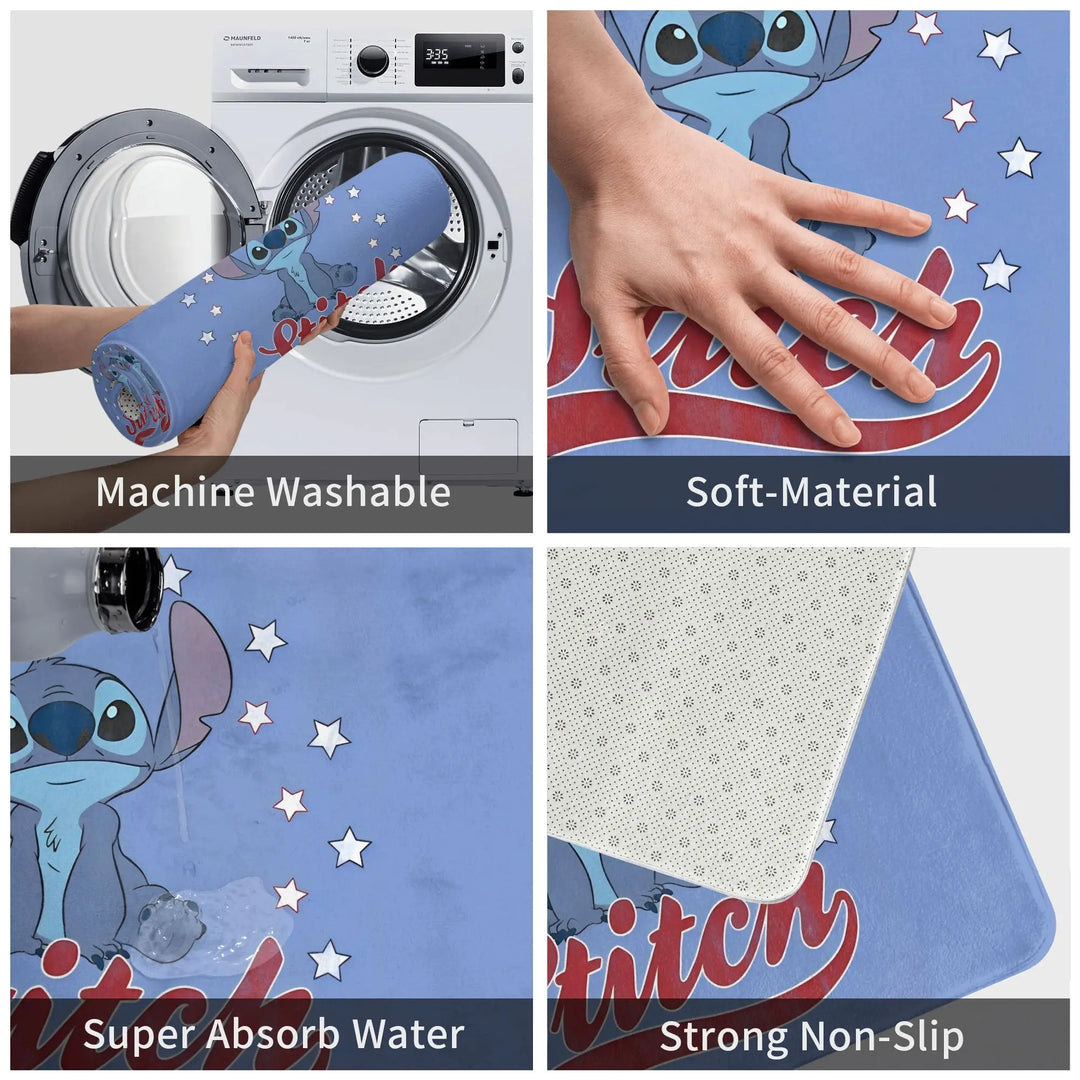 Cute Cartoon Stitch Bathroom Rugs Mat Water Absorbent  Bath Rugs Mats Carpet Non-Slip for Kitchen Shower