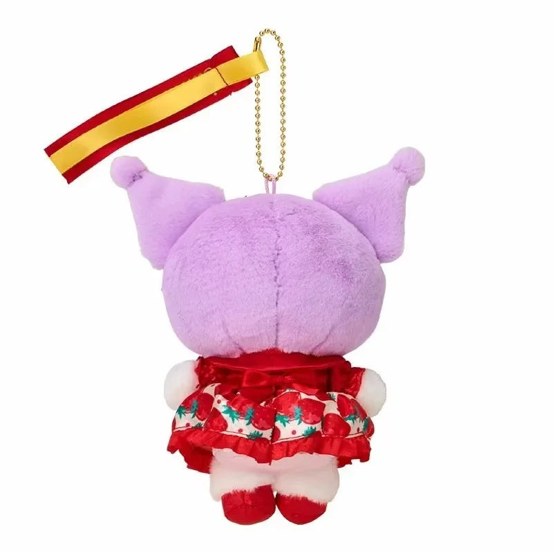 Sanrio Cute Strawberry News 50th Anniversary Hello Kitty Plush Keychain Kuromi My Melody Plush Doll Pendant Bag Pendant Gift