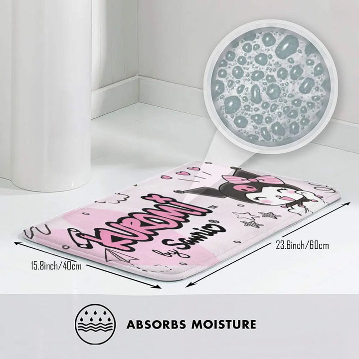 Kawaii Happy Kuromi Cartoon Bathroom Rugs Mat Extra Soft and Absorbent Bath Rugs Mats Carpet Non-Slip for Kitchen Shower