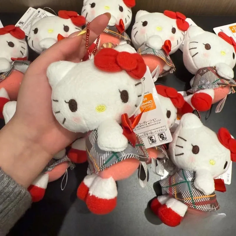 New Sanrios Hello Kitty Plush KeyChain Red plaid Dress Kitty Hokkaido Otaru series KT Melody Stuffed Toys Pendant Bags Keychains