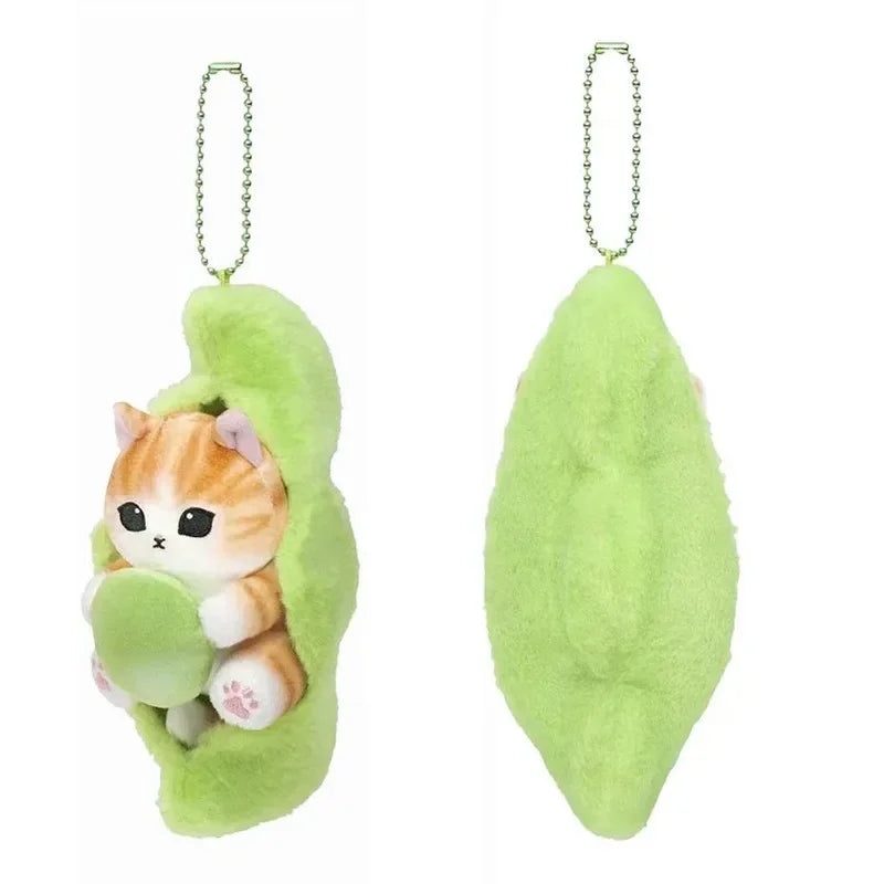 Cartoon Mofusand Kawaii Shark Cat Keychain Beer Pea Series Plush Toys Keychain Backpack Pendant Decoration Girls Birthday Gifts