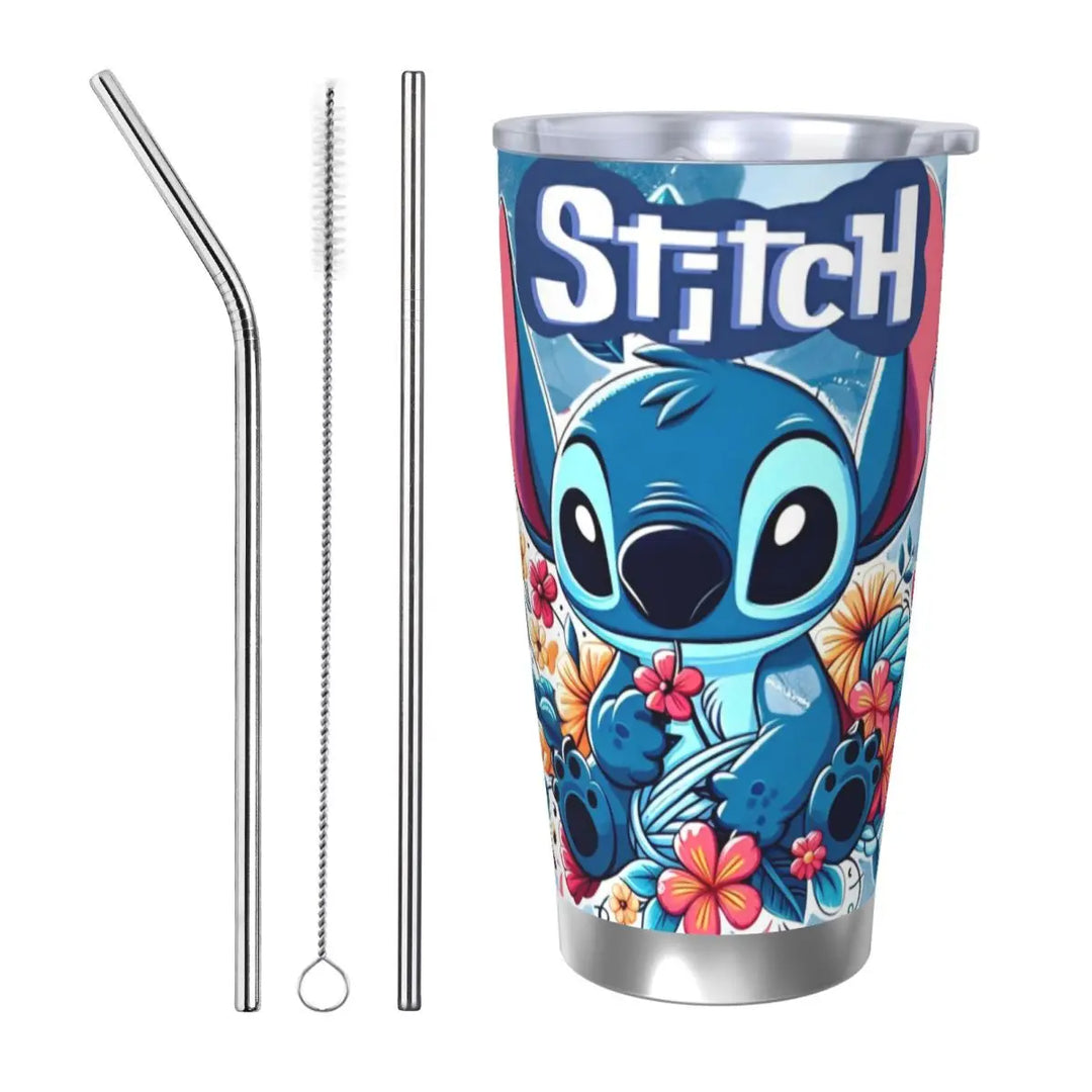 Cartoon Stitch Anime Tumbler Vacuum Insulated Thermal Cup with Lid Straw Double Wall Mugs Water Bottle, 20oz