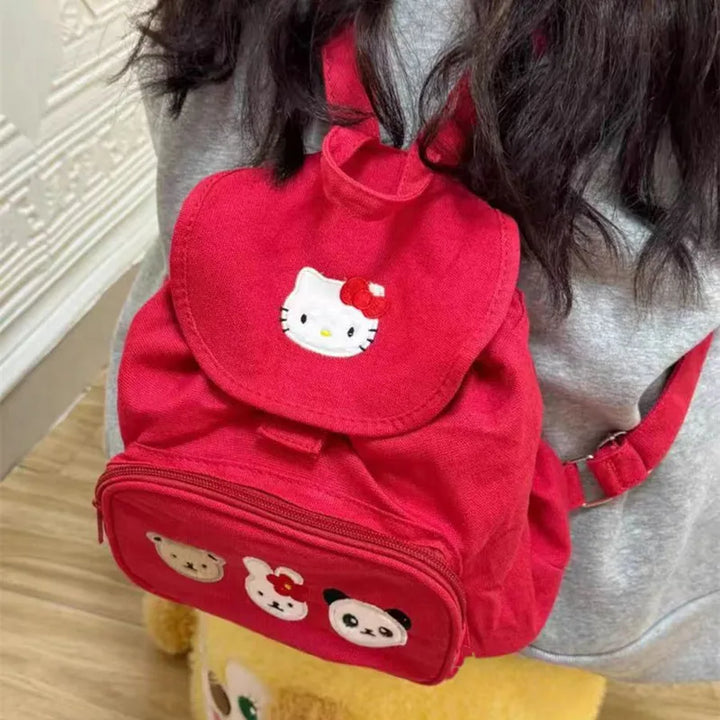 Sanrio Hellokitty Characters Backpack Cartoon Cute Canvas Backpack Design Leisure Backpack Shoulder Bags Schoolbag Gifts