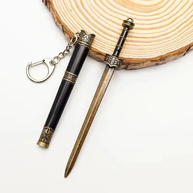 Mini Sword With Sheath China Ancient Sword Zinc Alloy Tang Hengdao Han Sword Weapon Model Keychain Pendant Cosplay Accessories