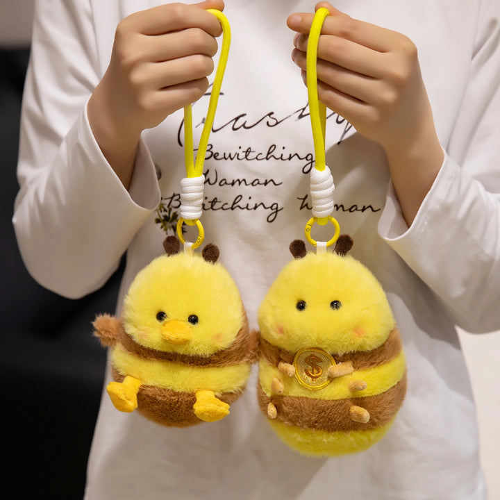 Cute Bee Plush Doll Bee Holding Gold Coins Plush Toy Bee Duck Pendant Key Chain Soft Stuffed Animal Bee Kid Birthday Xmas Gift