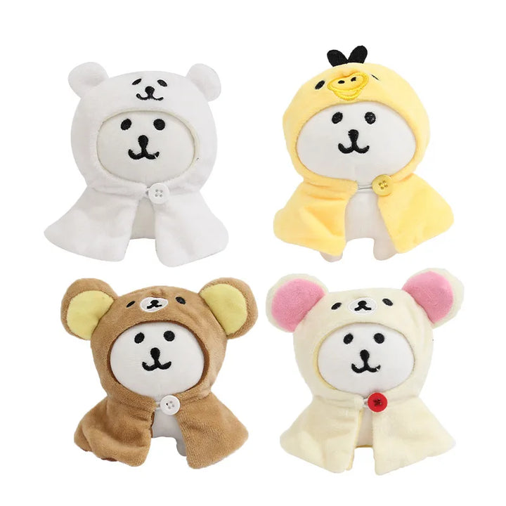 Kawai Self-deprecating Bear Rilakkuma Clothes for 10cm Cotton Doll Cute Cape Headwear Set Doll Accessory Changeable Cloak