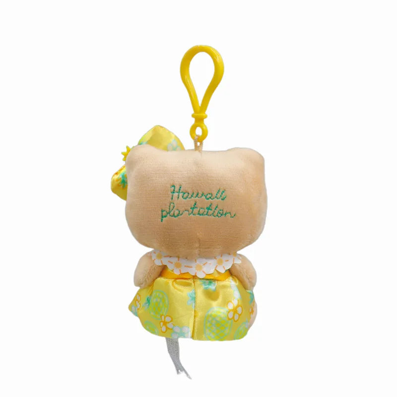 Sanrio Black Skin Hello Kitty Hawaiian Keychain Plush Toys Kawaii Backpack Pendant Doll Girls Heart Birthday Gift Accessories