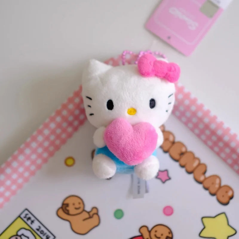 Kawaii Sanrio Hello Kitty Plush Pendant  Birthday cake Love heart Collection kitty toys Plush Doll Keychain Anime cute Key Ring