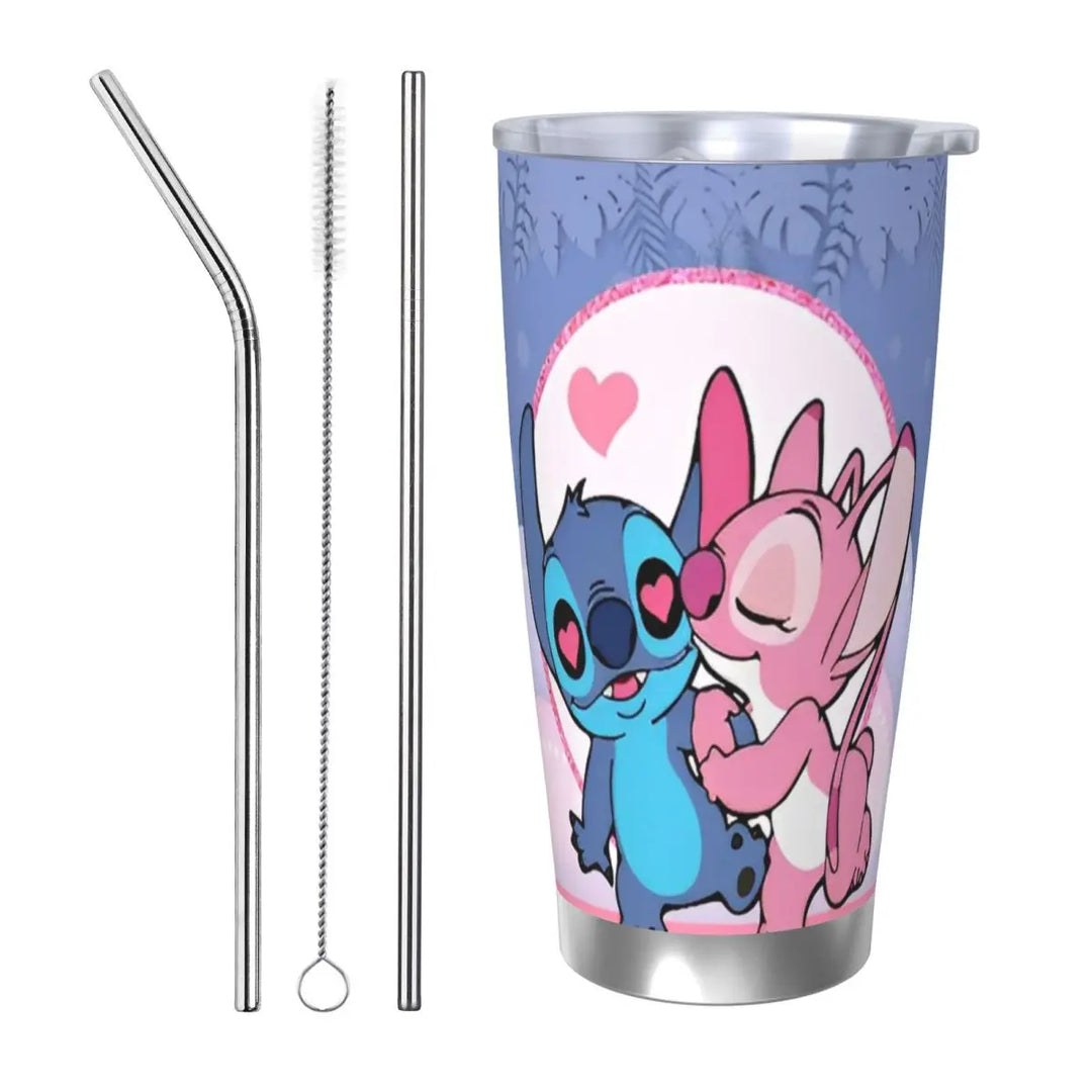 Lilo And Stitch Cartoon Insulated Tumbler with Lid Stainless Steel Coffee Mugs Office Home Thermos Bottle Cups, 20oz