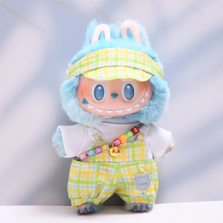 Rainbow Dopamine-Style Overall & Hat Set 15/17cm Plush Doll'S Clothes Labubu I II Idol Dolls Sitting Party Accessories Kids Gift