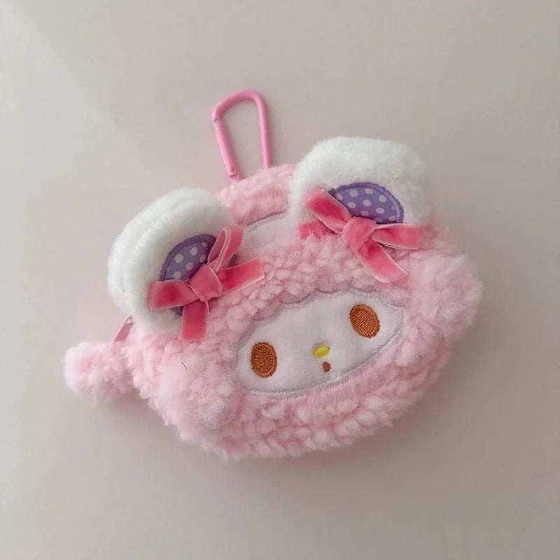 Sanrios My Melody Kawaii Plush Keychain Anime My sweet piano Plush doll Coin Purse Student Bag Pendant  Key Ring Girls Gifts