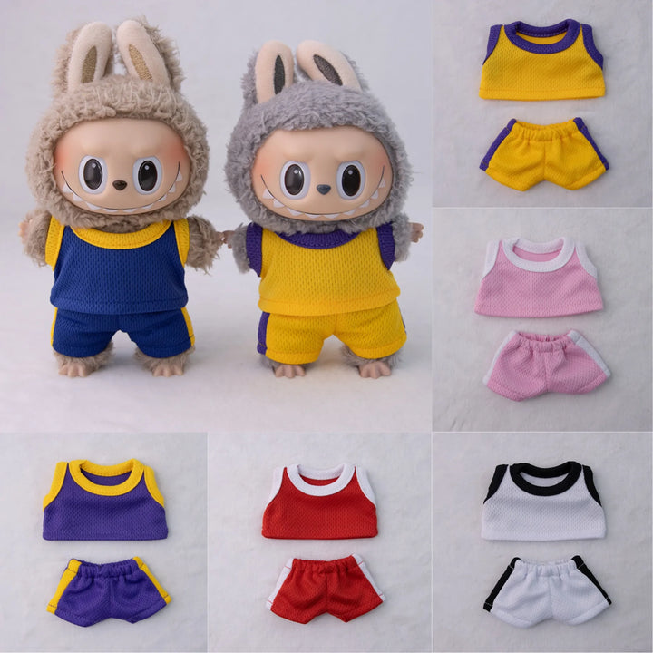 15/17cm Labubu Basketball Jersey Set Vinyl Doll Clothes with Hoop Charm Sitting Party Sports Theme Plush Dress-Up Toy Outfit
