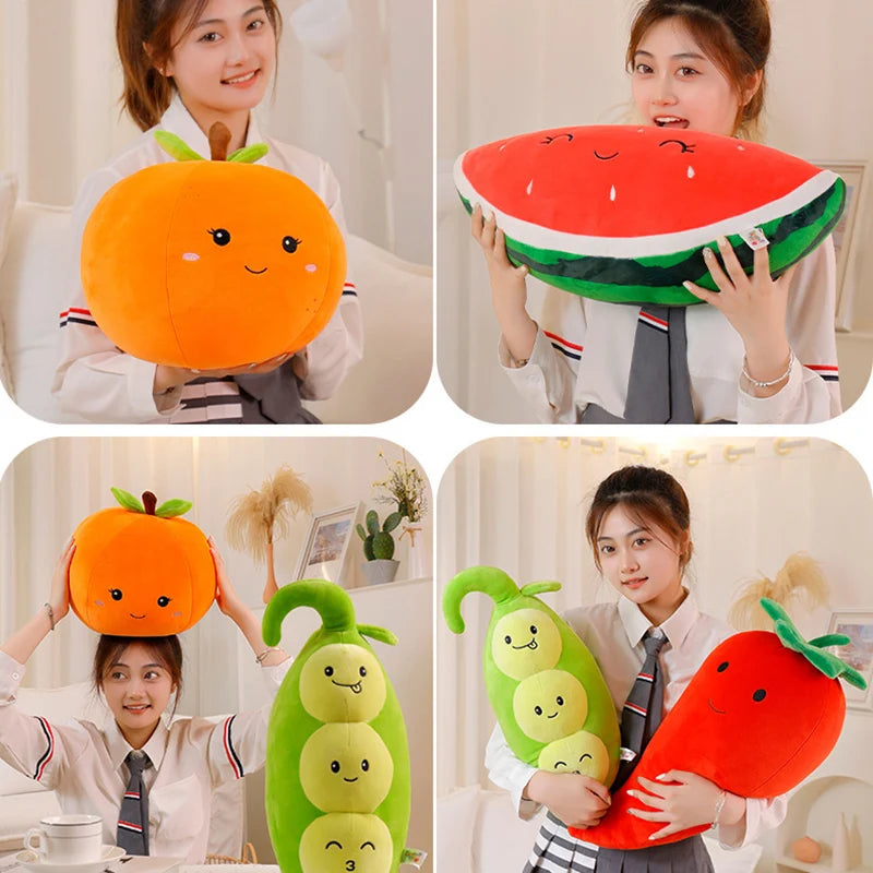 ZU Super Soft Plush Pillow Cute Fruits Kiwi Apple Orange and Vegetables Pea Chili Stuffed Toys Sofa Home Decor Cushion for Girl