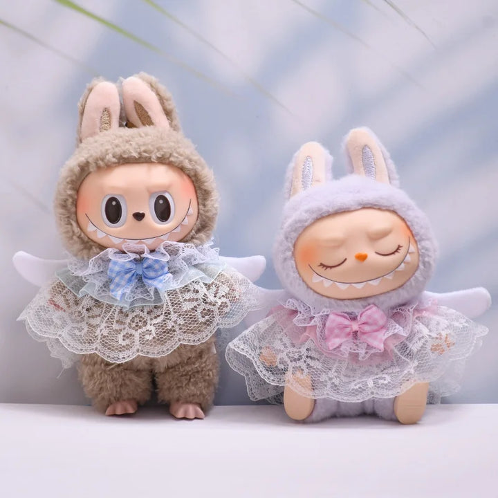 15/17cm Labubu 1st-3rd Generation Clothes Elegant Angel Wing Lace Cape with Heavenly Charm Labubu Dolls Plush Doll Accessories