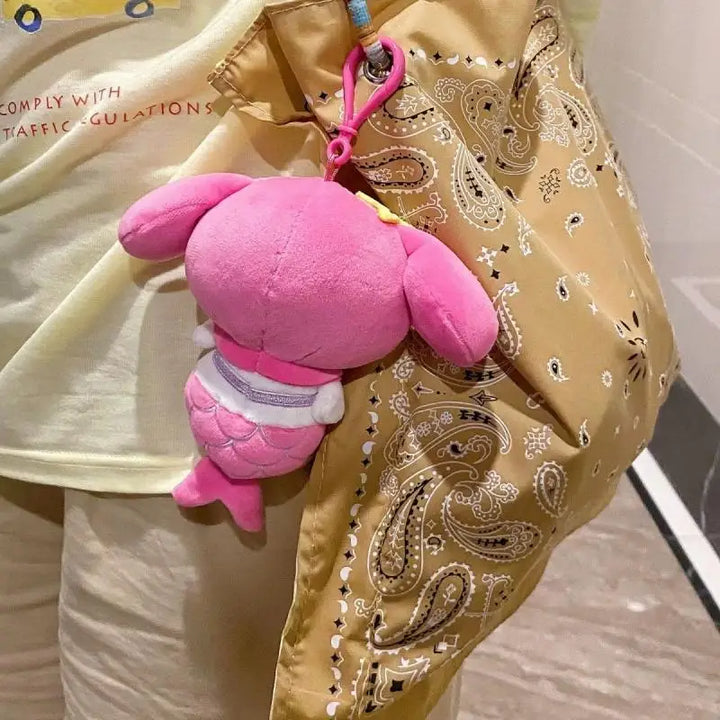 Sanrio My Melody Plush Toy Kawaii Cartoon Mermaid Keychain Soft Stuffed Doll Backpack Pendant Accessories Children Birthday Gift