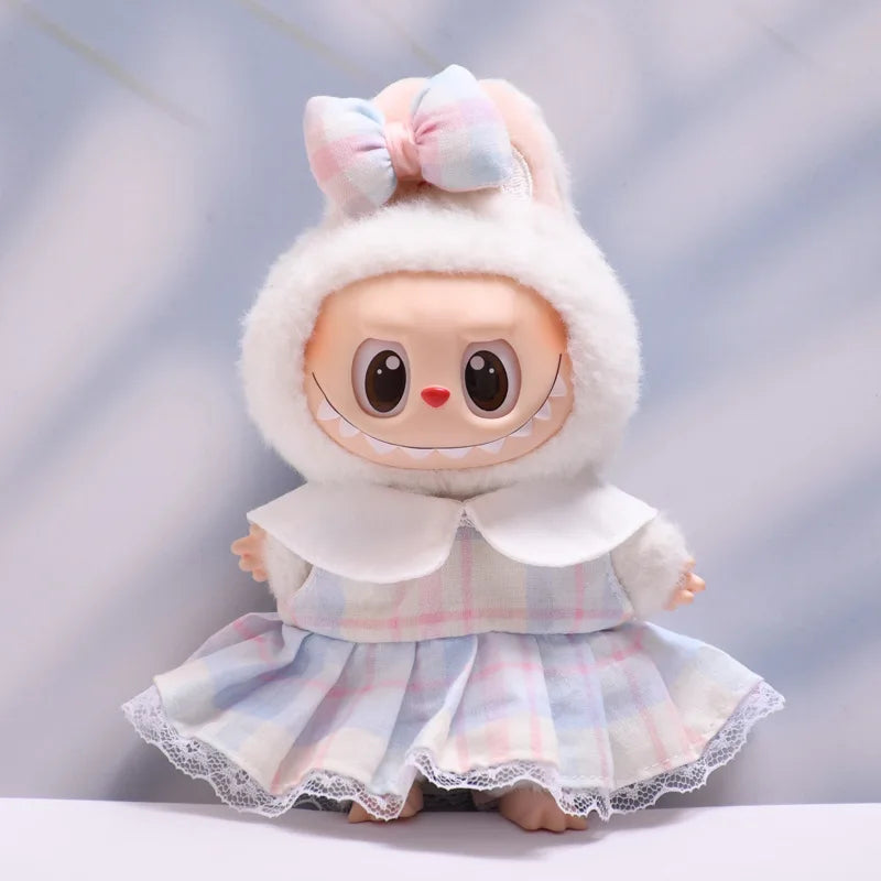 Labubu Doll Clothes Candy-colored Dress & Straw Hat Set 15/17cm Plush Doll'S Clothes Labubu I II III Idol Dolls Accessories