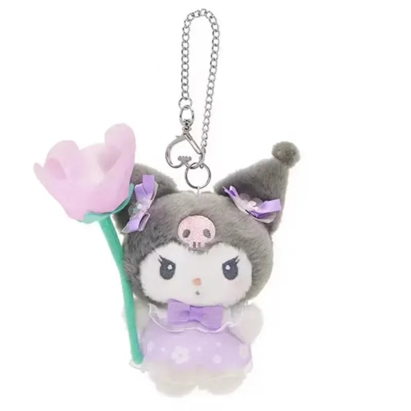 Sanrio Kawaii Flower Fairy Series Plush Keychain Hello Kitty Kuromi my melody Bag Accessories Cinnamoroll Backpack Pendant Gift