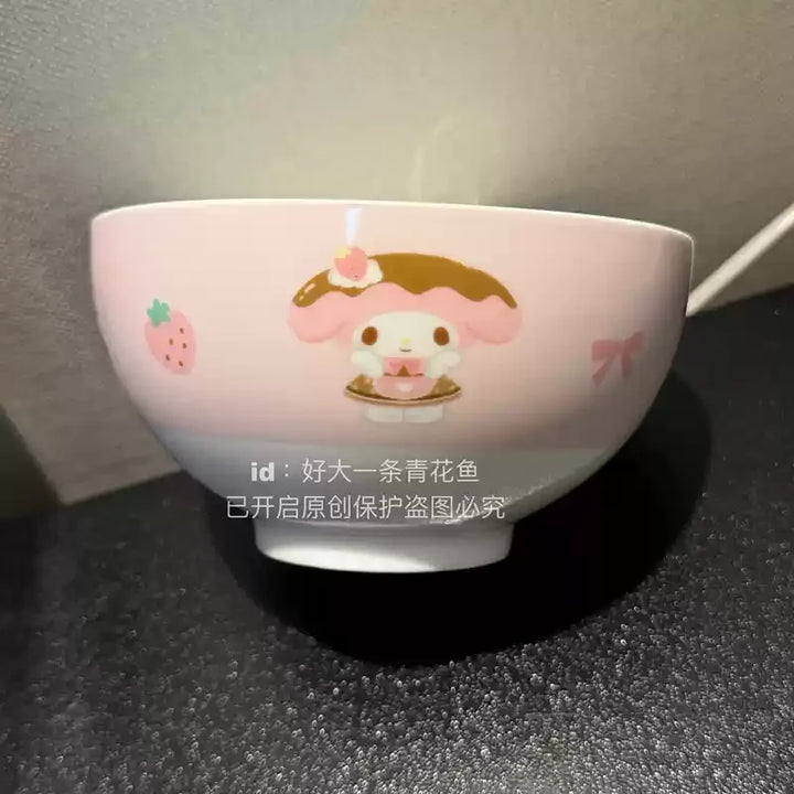 Kawaii Sugarbunnies My Melody Hellokitty Ceramic Ramen Bowl Tableware Salad Bowl Rice Bowl Large Capacity Household Soup Bowl