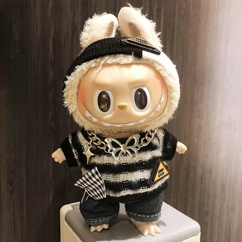 Cool Mini 17cm Labubu Clothes Plush Hoodie Idol Dolls Jumpsuit Fashion Clothing for Korea Kpop Exo Fans Overalls Accessories