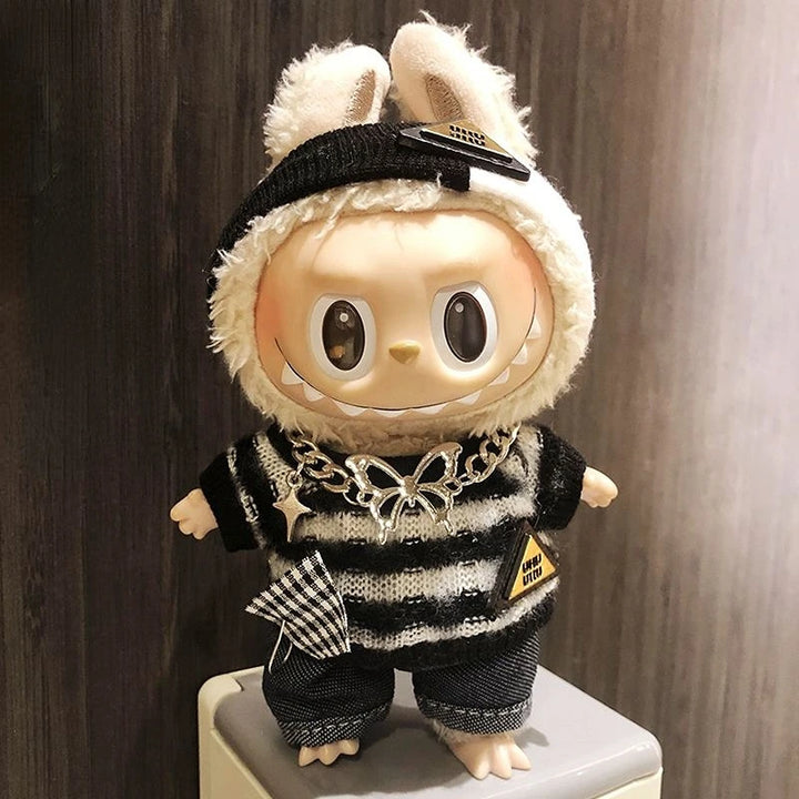 Cool Mini 17cm Labubu Clothes Plush Hoodie Idol Dolls Jumpsuit Fashion Clothing for Korea Kpop Exo Fans Overalls Accessories