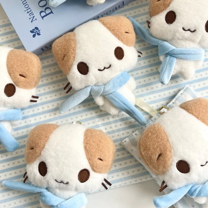 15cm Kawaii  Masyumaro Fluffy Fuwa Nyanko Cat Plush Doll Keychain Sanrios Cartoon marshmallow scarf Cat Keyring Bag Pendant gift