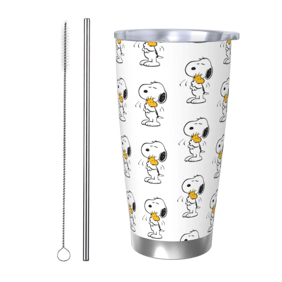 Snoopy & Woodstock Pattern Tumbler Vacuum Insulated Thermal Cup Stainless Steel Car Mug Water Bottle, 20oz