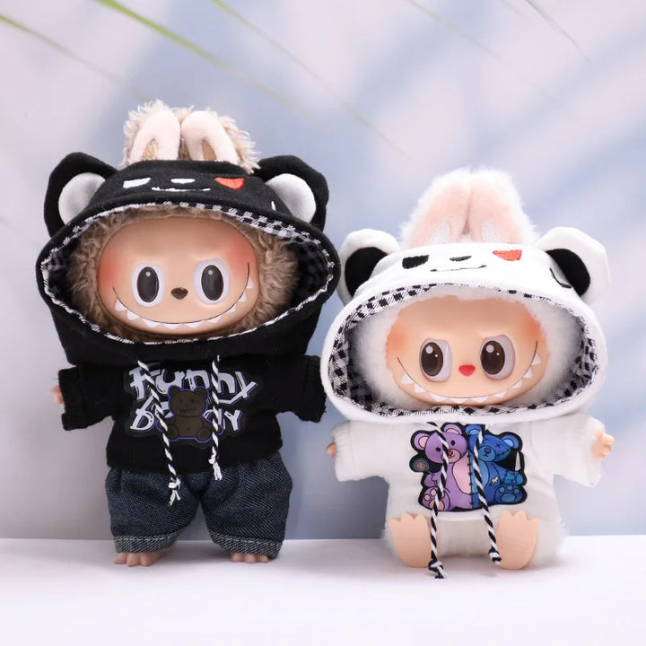 15cm/17cm Labubu Doll Clothes Sitting Party 1st 2nd Generation Outfit White Black Bear Hoodie DIY Gifts