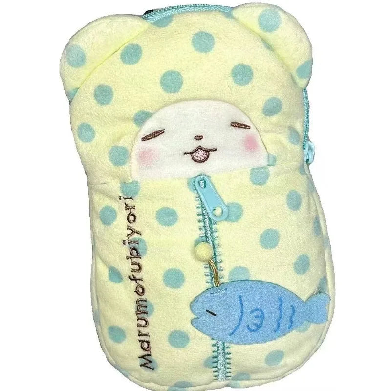 Sanrio Marumofubiyori Plush Pencil Case Cartoon Mochi Bear Makeup Capacity Stationery Cosmetics Animal Stationery Pen Case Gift