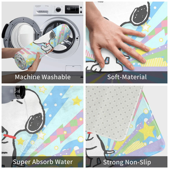 Cartoon Snoopy  Bathroom Rugs Mat Quick Dry  Bath Rugs Mats Carpet Non-Slip for Kitchen Shower