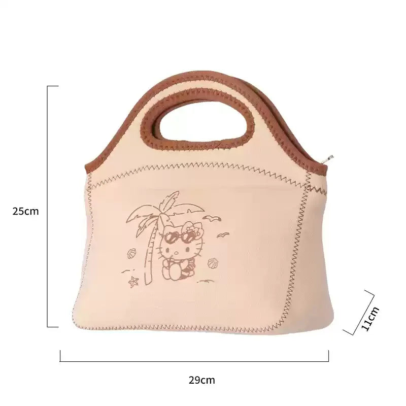 Genuine Hello Kitty Retro Series Woven Handbag Cosmetic Bag Storage Bag Cartoon Cute Large Capacity Messenger Bag Girls Gifts