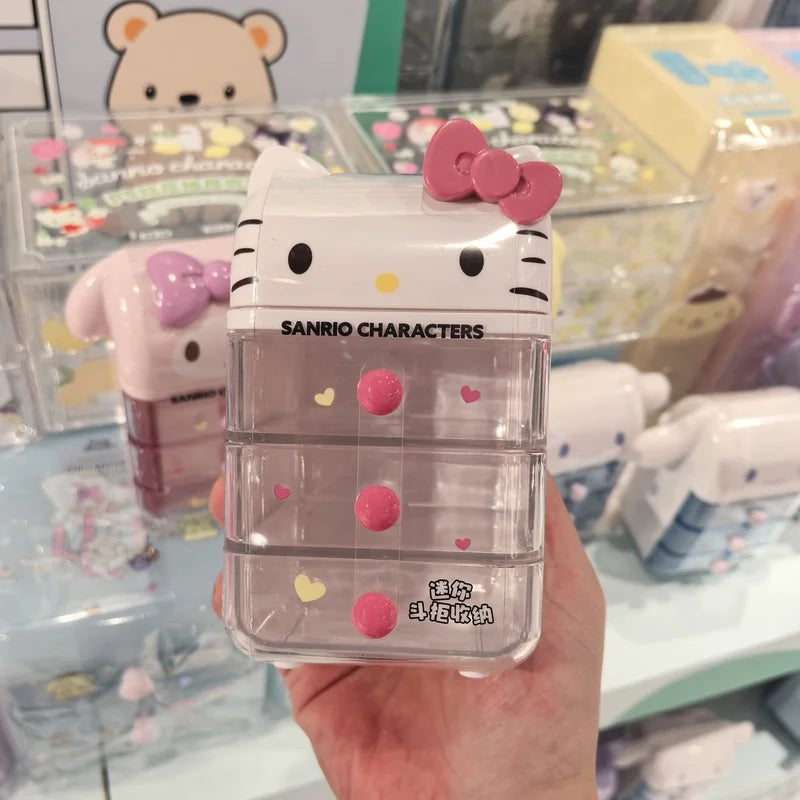 Hellokitty Cinnamoroll Kuromi Mini Dresser Storage Box 3 Layer Drawer Desktop Organizer Cute Jewelry Makeup Case For Girls