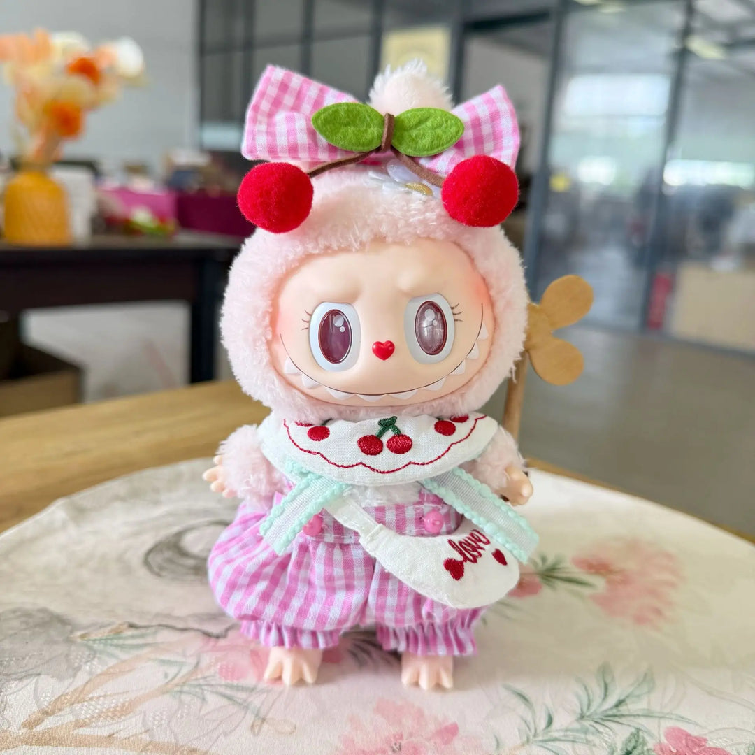 Labubu Doll Clothes Cherry-Themed Hair Accessory & Rainboots Set 15/17cm Plush Doll'S Clothes Labubu I II III Doll Accessories