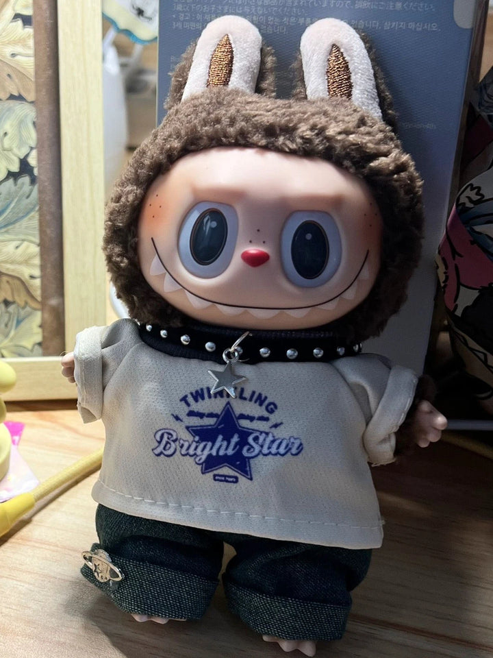 Clothes for 17cm Labubu Hip-Hop Streetwear 1-3 Gen Fit American Trendy Doll Outfits Stylish Clothes for Fashion Plush Toys