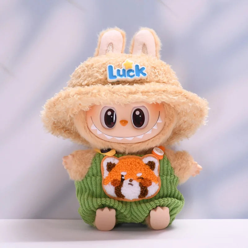 Cute Mini Plush Doll'S Dress with Hat17cm Labubu I II Idol Dolls Accessories For Korea Kpop Exo Sitting Party Clothing