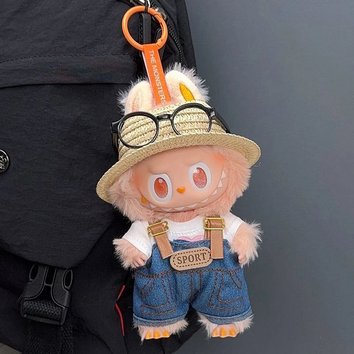 Labubu 1-3 Gen Doll Outfits "High Energy Ahead" T-Shirt + Overalls Set Hat & Accessories Included Cool Plush Pendant Clothes