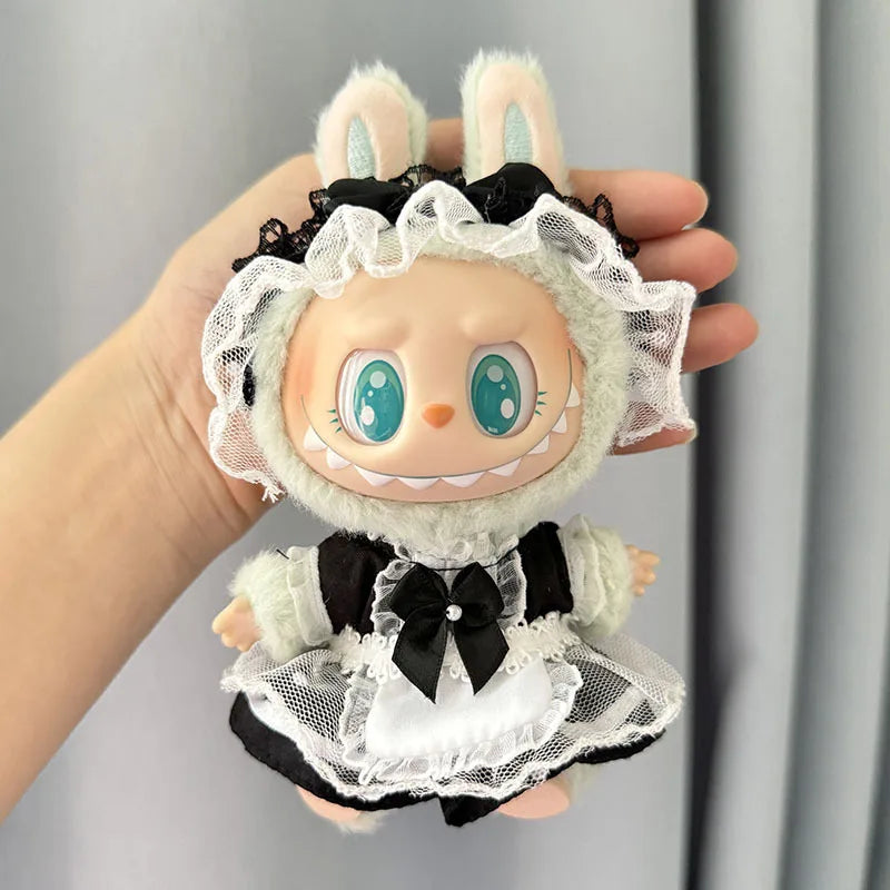 17cm Labubu I II Idol Dolls Clothes Kawaii Cute Black Gauze Maid Dress Accessories Korea Kpop Exo Clothing Plush Doll'S Clothes