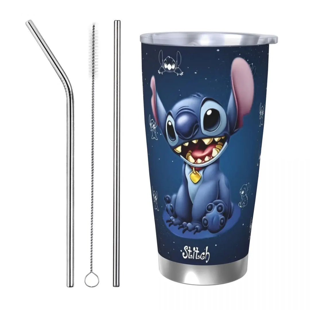 Cartoon Stitch Anime Tumbler Vacuum Insulated Thermal Cup with Lid Straw Double Wall Mugs Water Bottle, 20oz